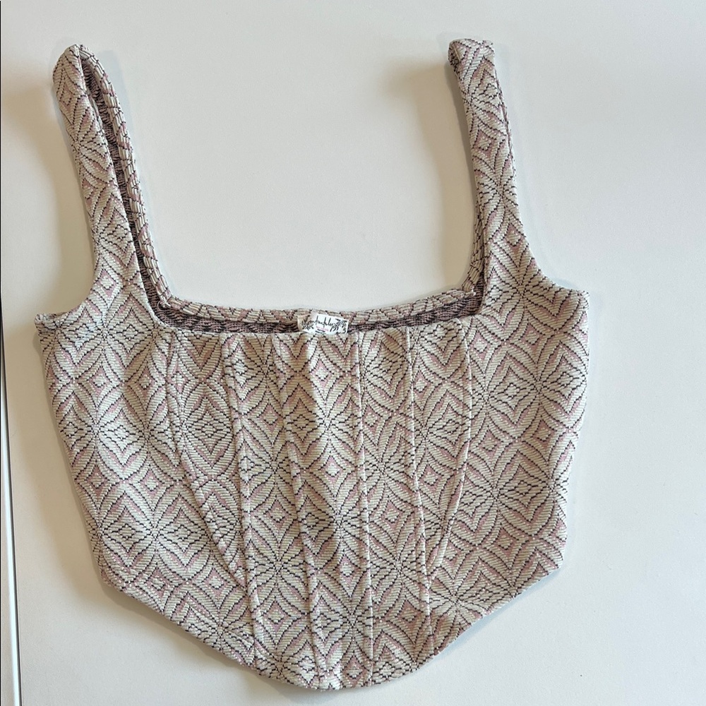 Intimately Free People - Geometric/Brocade Patterned Cream‎ and Pink Top